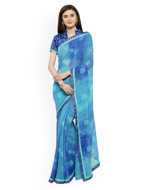 

Shaily Blue Printed Satin Saree