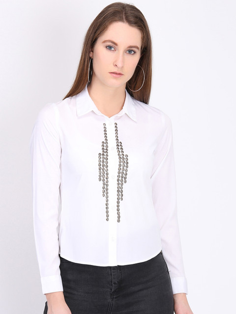 

LA LOFT Women White Regular Fit Printed Casual Shirt