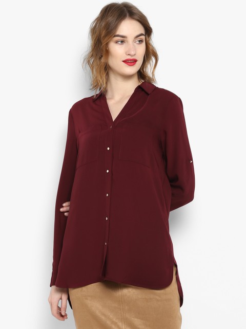 

Forever New Women Maroon Regular Fit Solid Casual Shirt