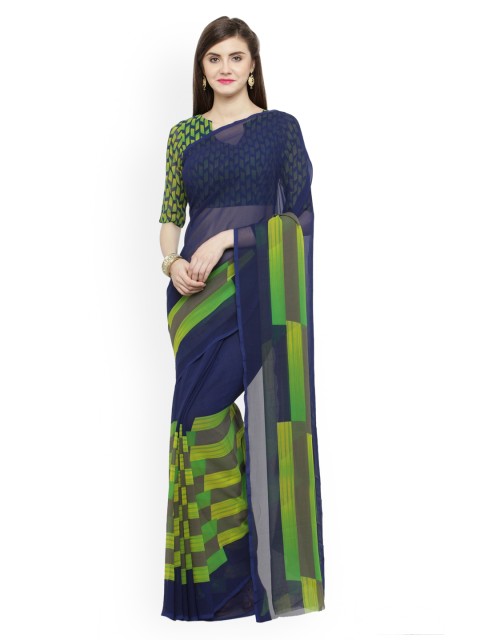 

Shaily Navy Blue & Green Pure Georgette Printed Saree