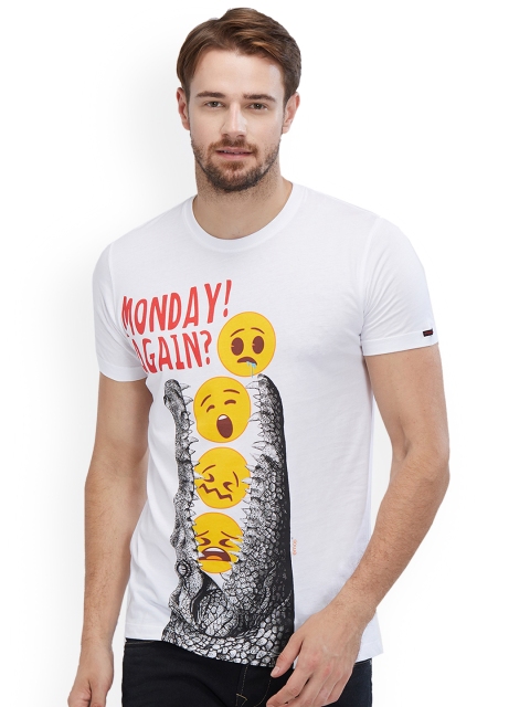 

Status Quo Men White Printed Slim Fit Round Neck T-shirt