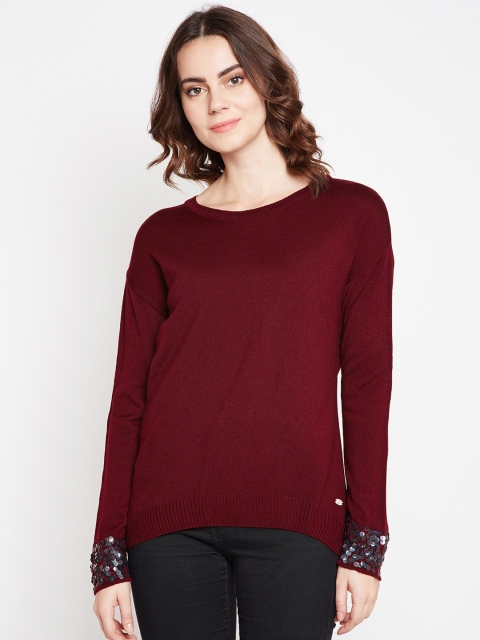 

Taanz Women Burgundy Solid Pullover