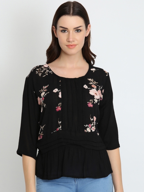 

LA LOFT Women Black Printed Peplum Top