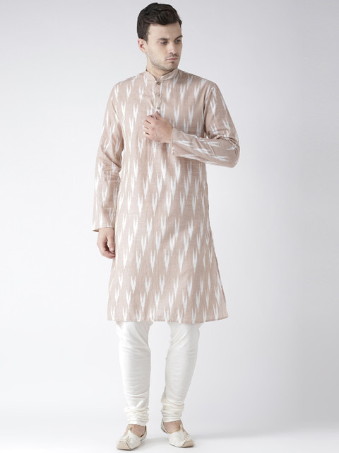 

KISAH Men Beige & White Printed Straight Kurta