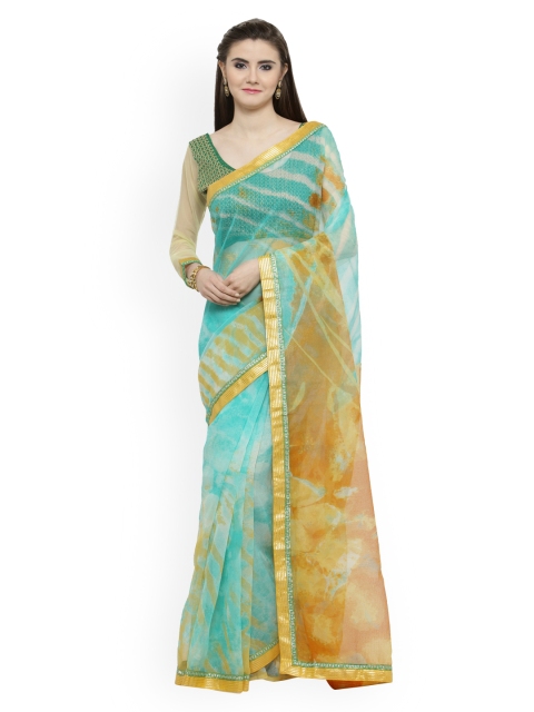 

Shaily Turquoise Blue & Yellow Net Printed Saree
