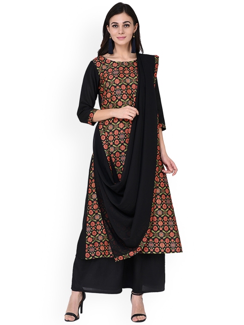 

ZIYAA Women Black & Pink Printed Straight Kurta