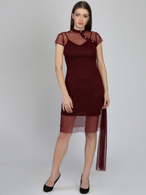 

LA LOFT Women Maroon Self Design Sheath Dress