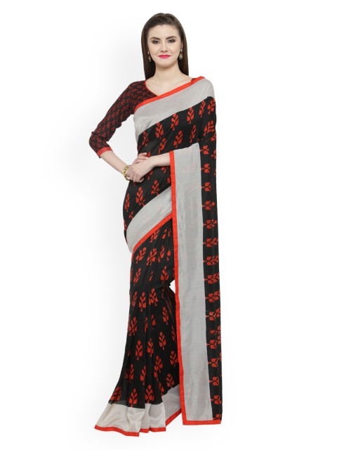 

Shaily Black & Red Silk Cotton Printed Saree