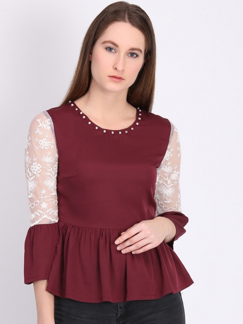 

LA LOFT Women Maroon Solid Peplum Top