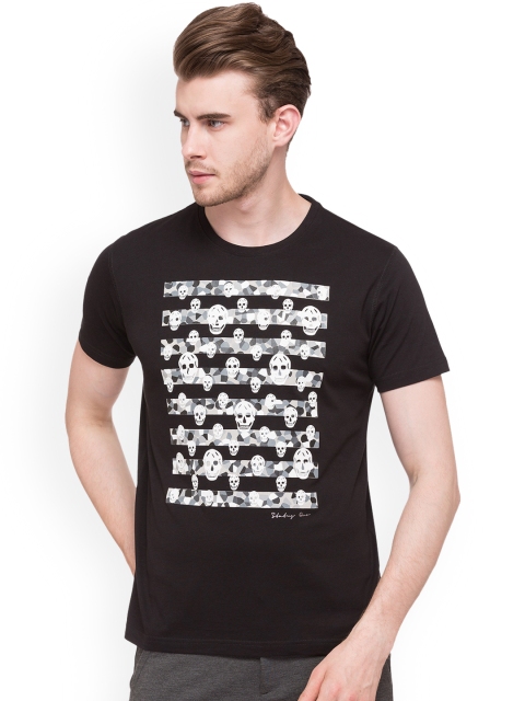 

Status Quo Men Black Printed Slim Fit Round Neck Pure Cotton T-shirt