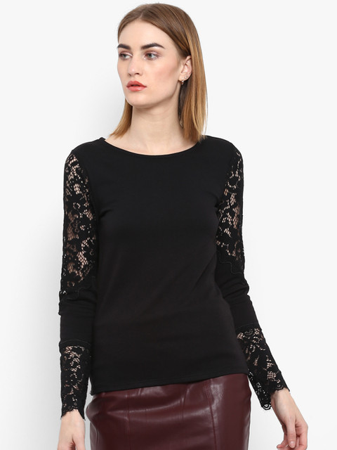 

Forever New Women Black Self Design Top
