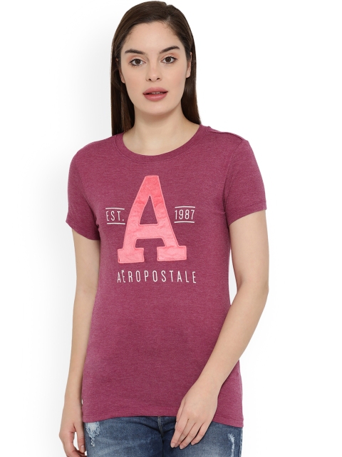 

Aeropostale Women Maroon Printed Round Neck T-shirt