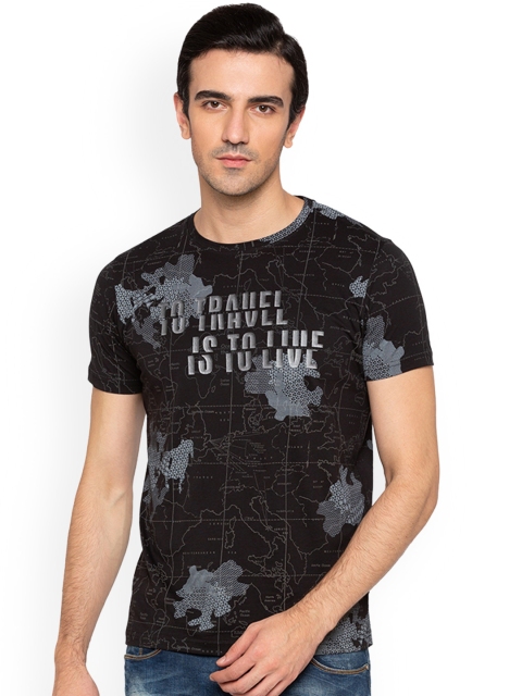 

Status Quo Men Black Printed Slim Fit Round Neck Pure Cotton T-shirt