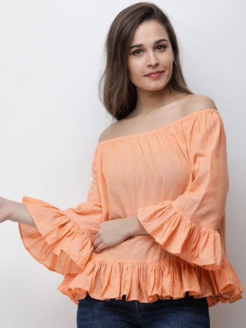 

Cation Women Orange Solid Bardot Top
