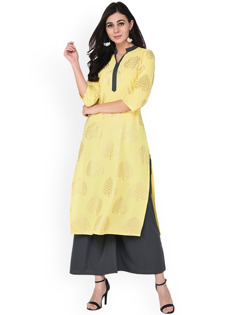 

ZIYAA Women Yellow Printed Straight Kurta