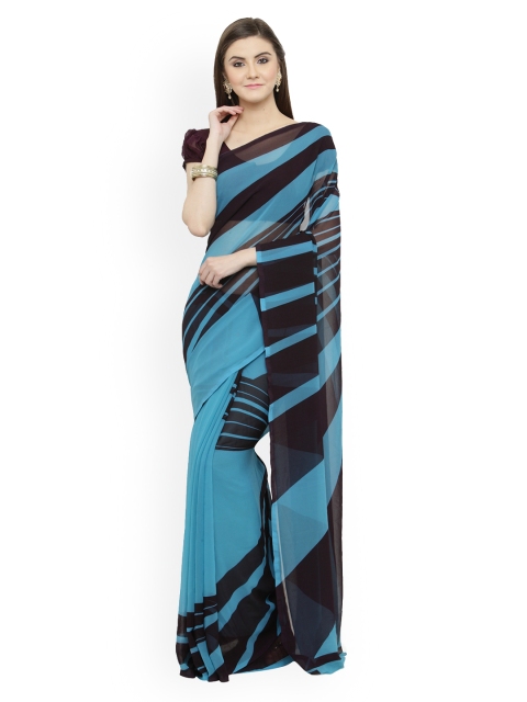 

Shaily Blue & Black Pure Georgette Printed Saree