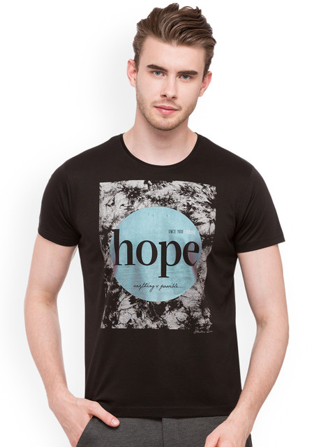 

Status Quo Men Black Printed Slim Fit Round Neck T-shirt