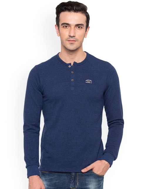 

Status Quo Men Blue Solid Henley Neck T-shirt