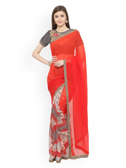

Shaily Red Printed Pure Georgette Saree
