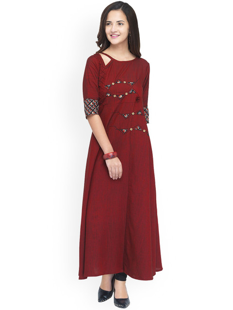 

Kvsfab Women Maroon Printed A-Line Kurta