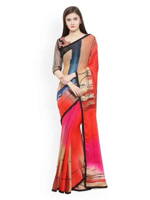 

Shaily Brown & Pink Pure Georgette Printed Saree
