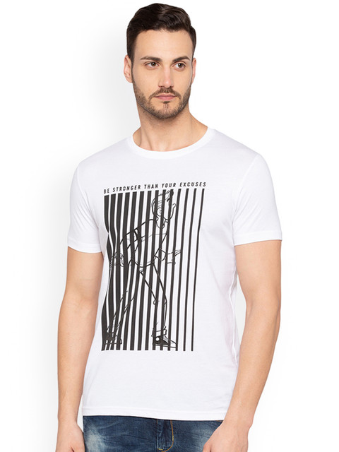 

Status Quo Men White Slim Fit Printed Round Neck T-shirt