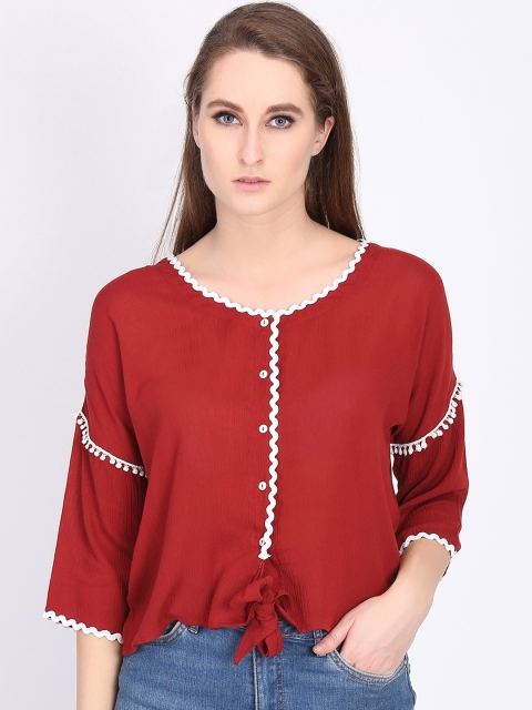 

LA LOFT Women Maroon Solid A-Line Top