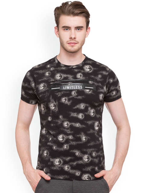 

Status Quo Men Black Printed Slim Fit Round Neck T-shirt
