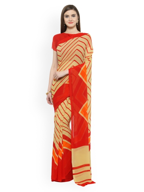 

Shaily Beige & Red Pure Georgette Printed Saree