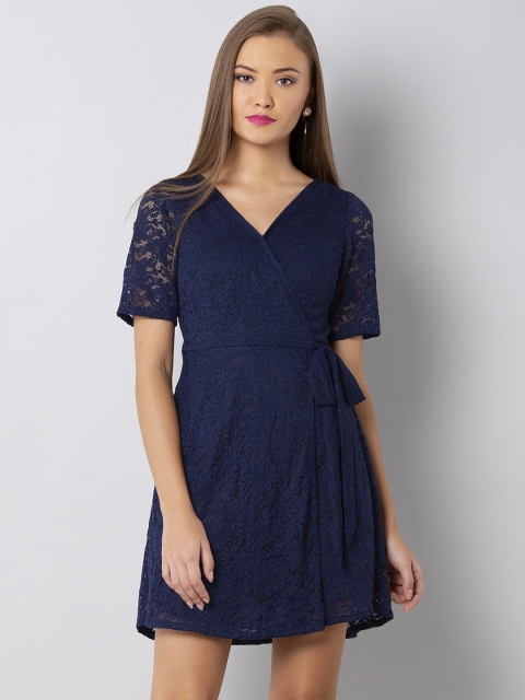 

FabAlley Women Blue Solid Wrap Dress