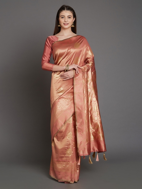 

Mitera Rust & Gold-Toned Silk Blend Woven Design Saree