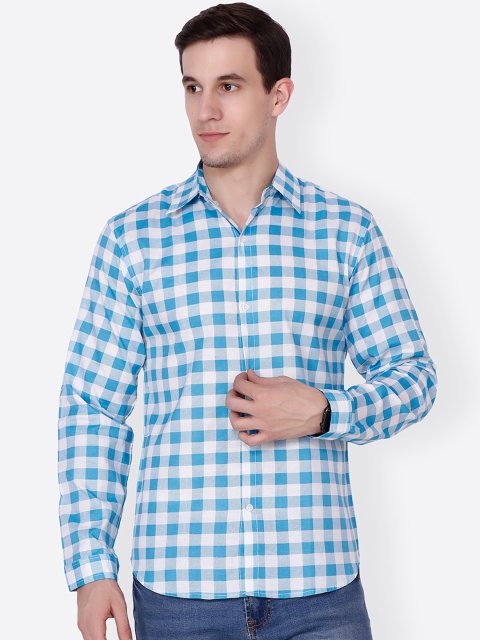 

Cation Men White & Blue Slim Fit Checked Casual Shirt