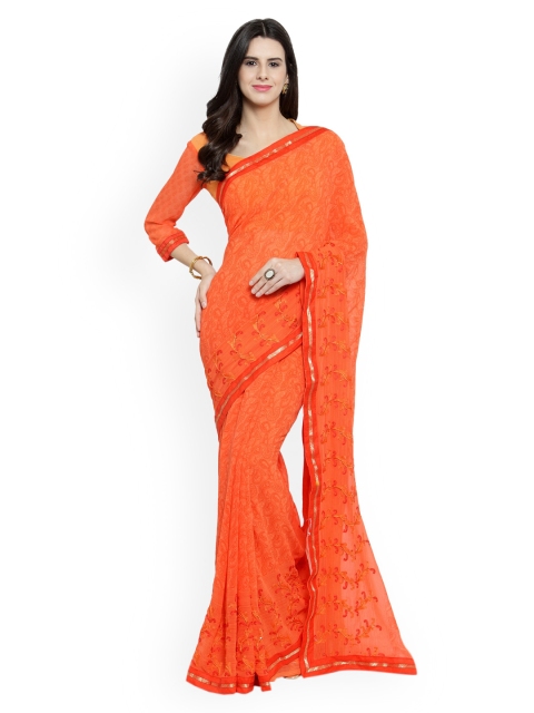 

Shaily Orange Printed Pure Georgette Saree