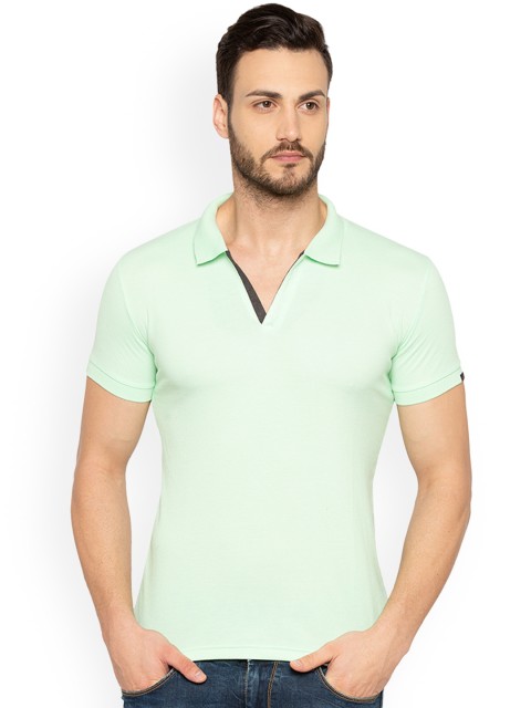 

Status Quo Men Green Solid Slim Fit Polo Collar Pure Cotton T-shirt