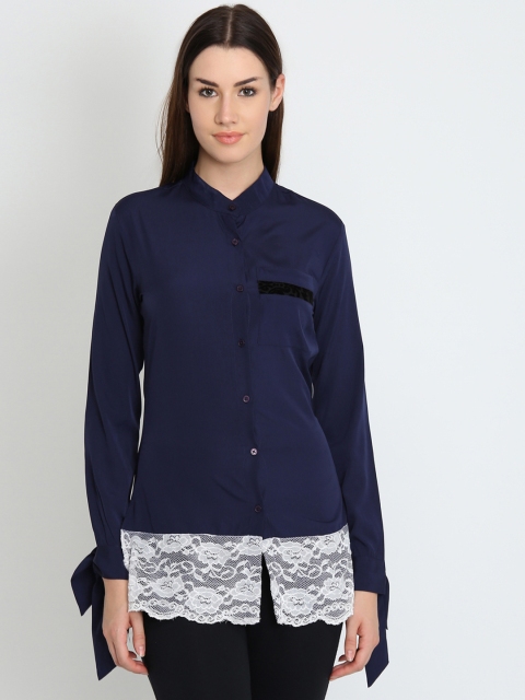 

LA LOFT Women Navy Blue Regular Fit Self Design Casual Shirt