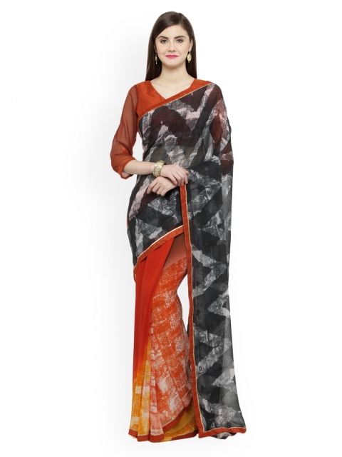 

Shaily Brown & Yellow Pure Georgette Printed Saree