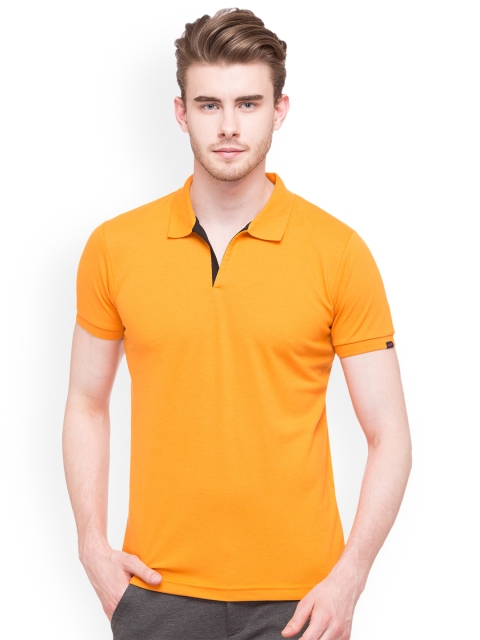 

Status Quo Men Orange Solid Polo Collar T-shirt
