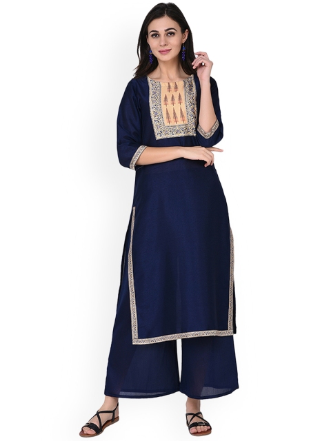 

ZIYAA Women Navy Yoke Design Straight Kurta, Navy blue