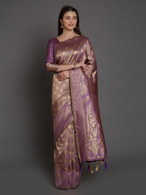 

Mitera Purple & Gold-Toned Silk Blend Woven Design Saree