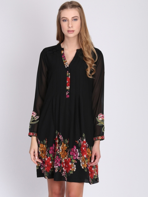 

NIZA Women Black Printed A-Line Dress