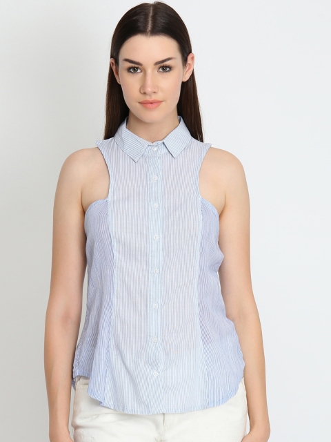 

LA LOFT Women Off-White Regular Fit Striped Casual Shirt