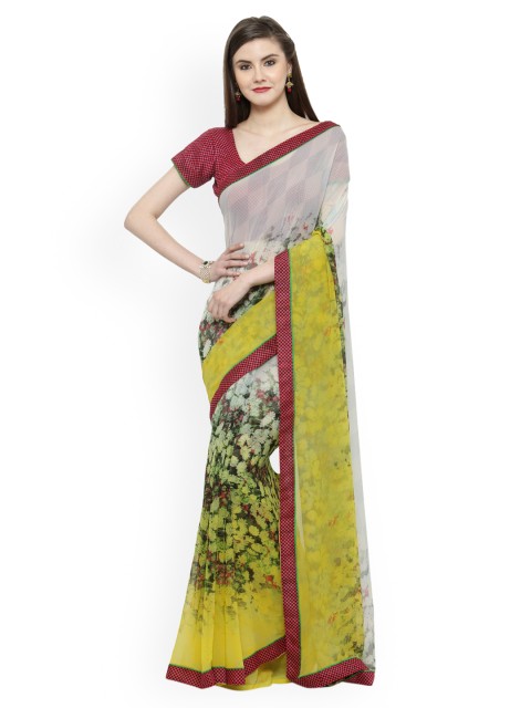 

Shaily White & Yellow Pure Georgette Printed Saree