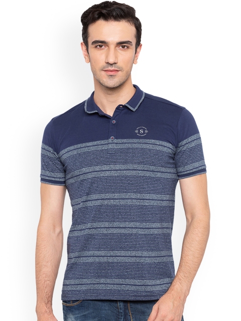 

Status Quo Men Navy Blue Striped Slim Fit Polo Collar T-shirt