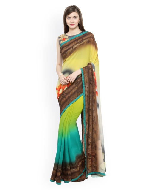 

Shaily Yellow & Green Pure Georgette Colourblocked Saree