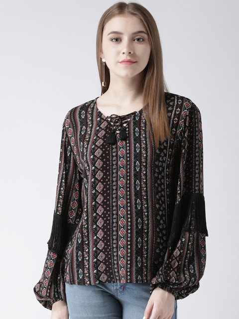 

LA LOFT Women Black Printed A-Line Top