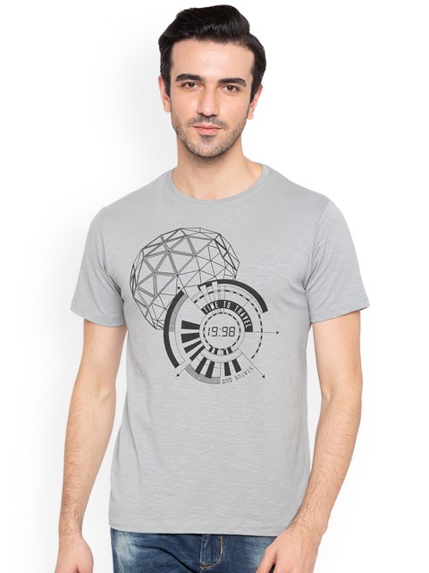 

Status Quo Men Grey Printed Round Neck T-shirt
