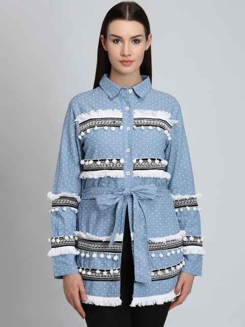 

LA LOFT Women Blue Printed Shirt Collar Tunic