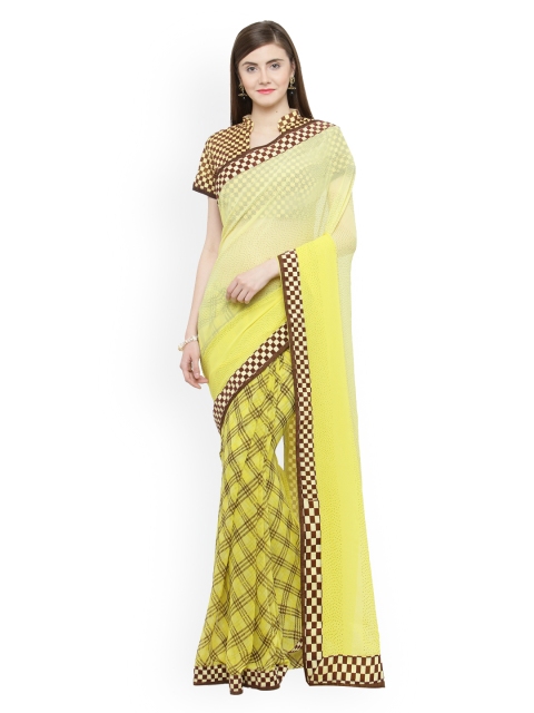 

Shaily Yellow & Brown Pure Georgette Printed Saree