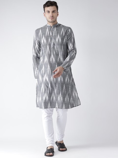 

KISAH Men Grey & White Woven Design Straight Kurta