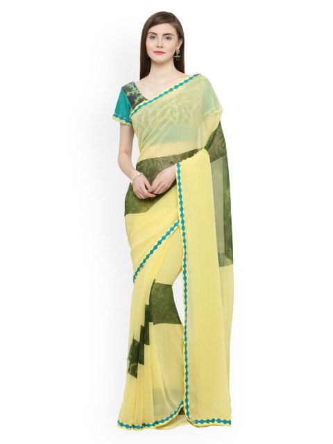 

Shaily Yellow & Green Pure Georgette Printed Saree